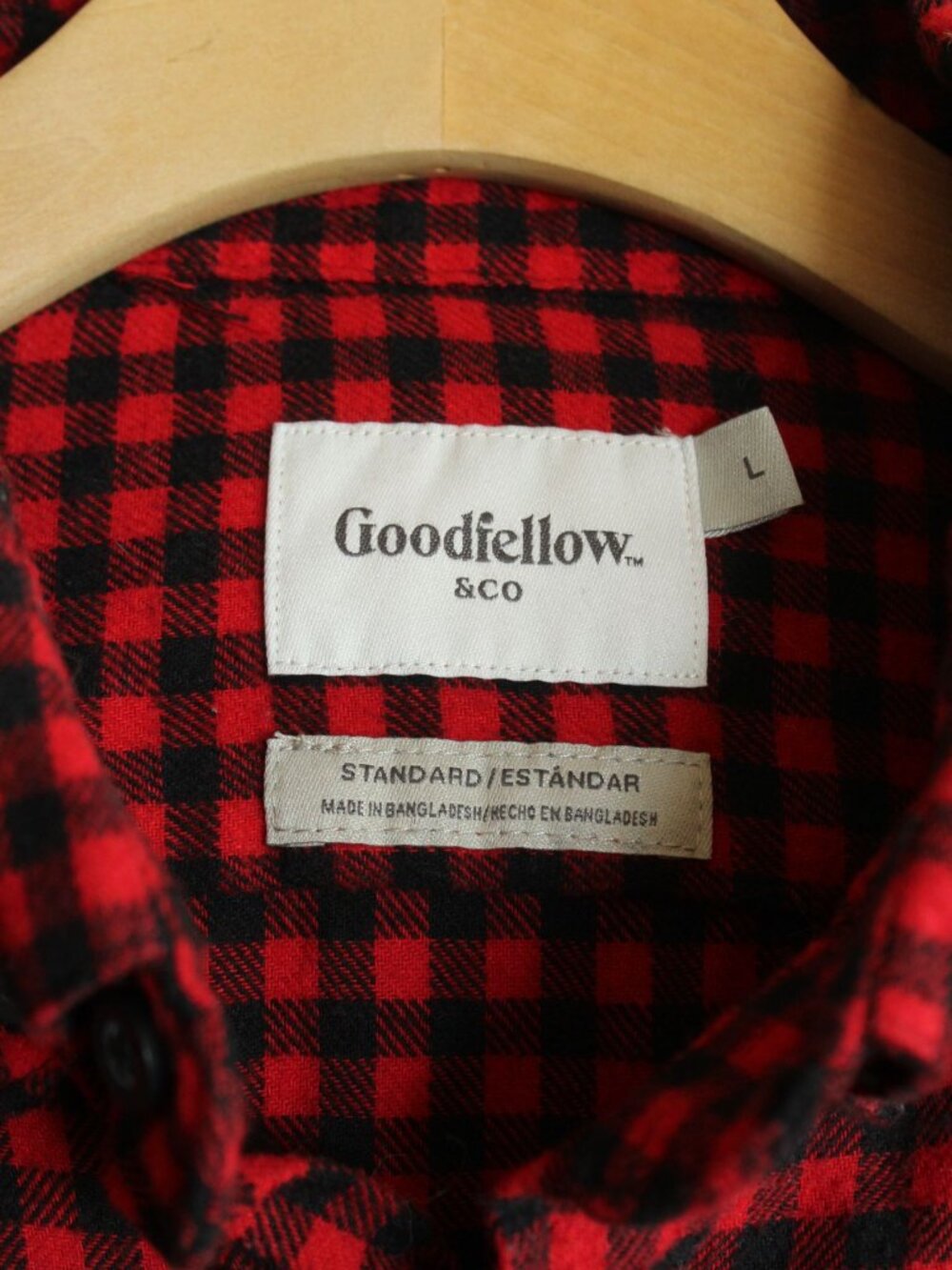 Goodfellow & Co Mens, Size L, Red & Black Plaid Button-Up Flannel Shirt - Picture 7 of 10